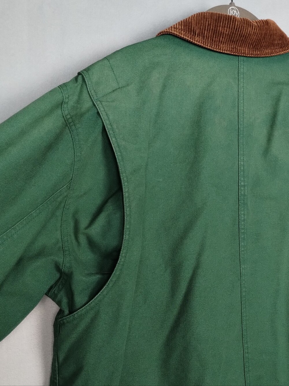 Lands' End Green Barn Jacket Chore Coat with Brown Corduroy Collar - Picture 7 of 16